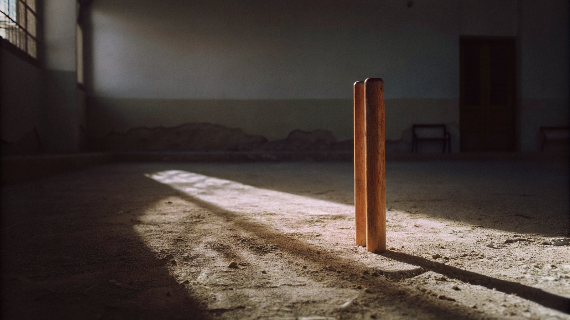 Editorial photograph of a single marked stake standing in open ground