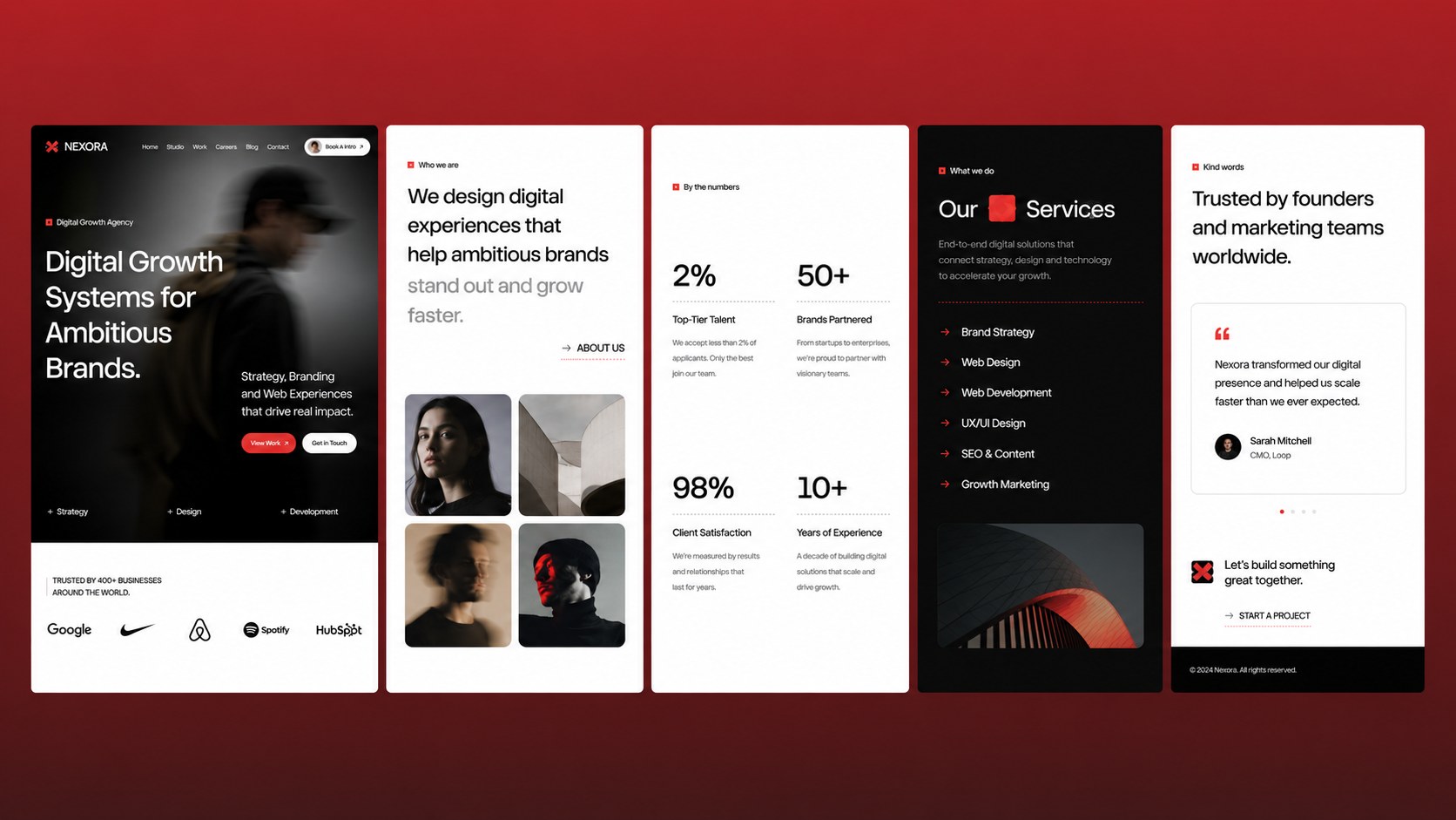 A landing page broken into the sections a paid visitor moves through, from claim to proof to enquiry